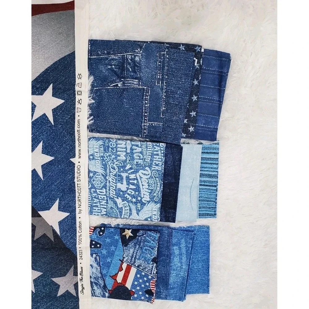 Northcott Fabric Singin The Blues 12pc fat quarter bundle & American Flag Panel